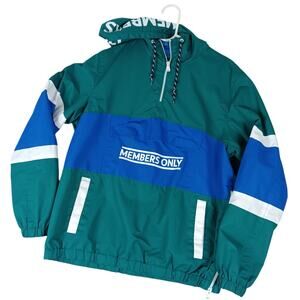 Members Only Anorak Windbreaker Mens Medium Green/Blue Color Block Mariner Beach
